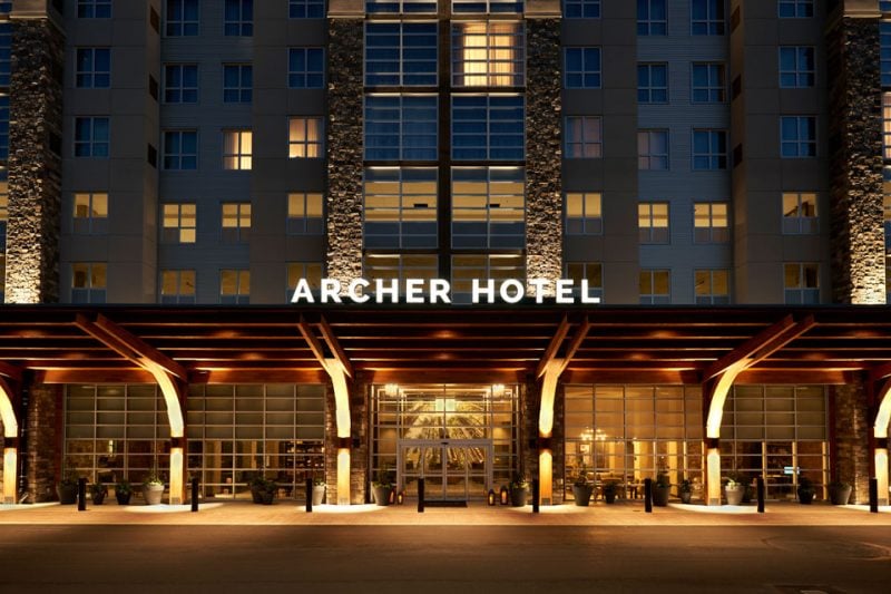Archer Hotel Redmond - Exterior night with signage